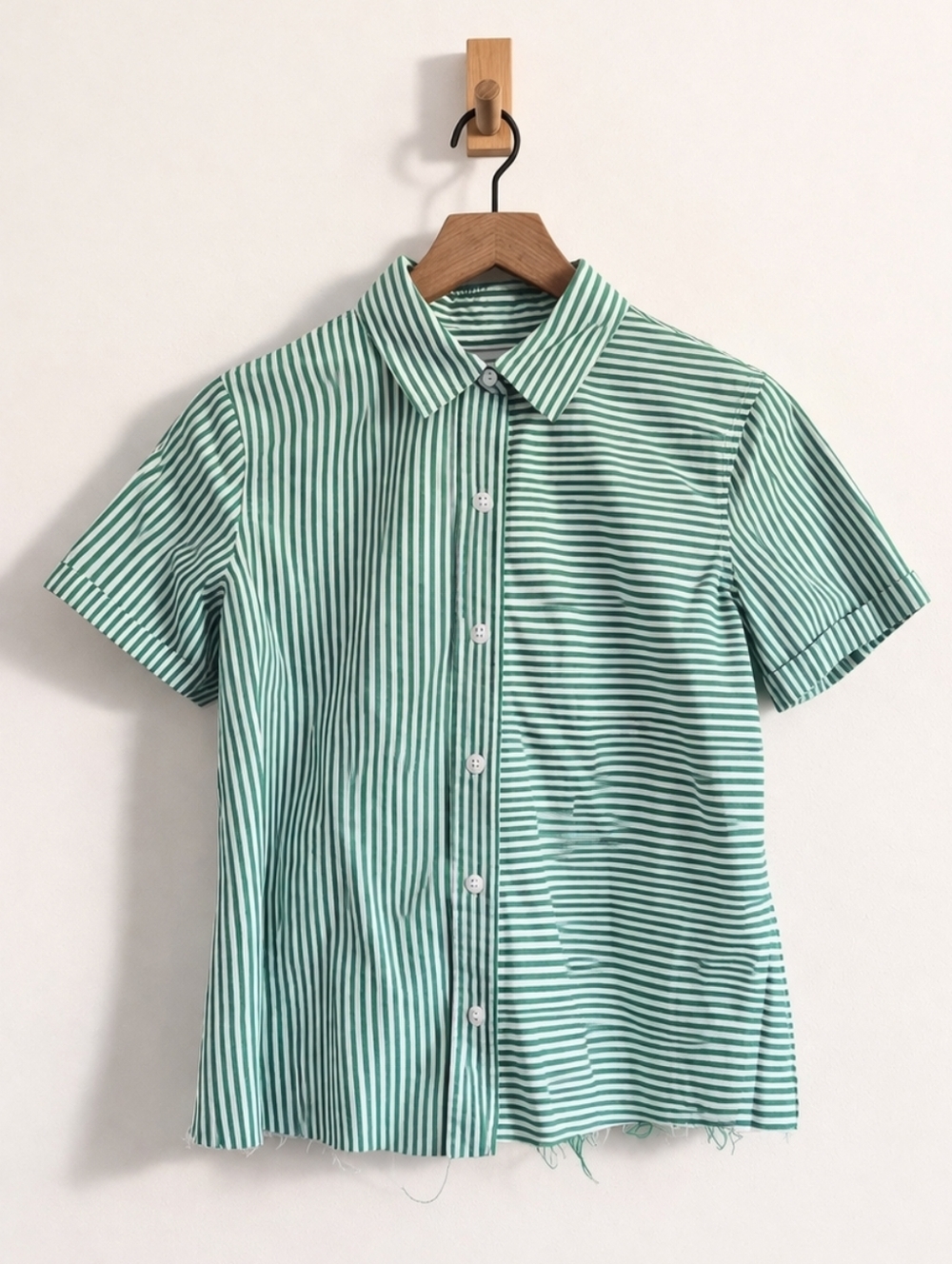 CURRENT/ELLIOTT Telly Green White Striped Button-Up Tie Back‎ Top Cotton S
